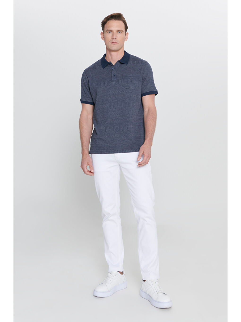 Erkek Beyaz 360 Derece Her Yöne Esneyen Slim Fit Dar Kesim Diyagonal Desenli Pantolon-6