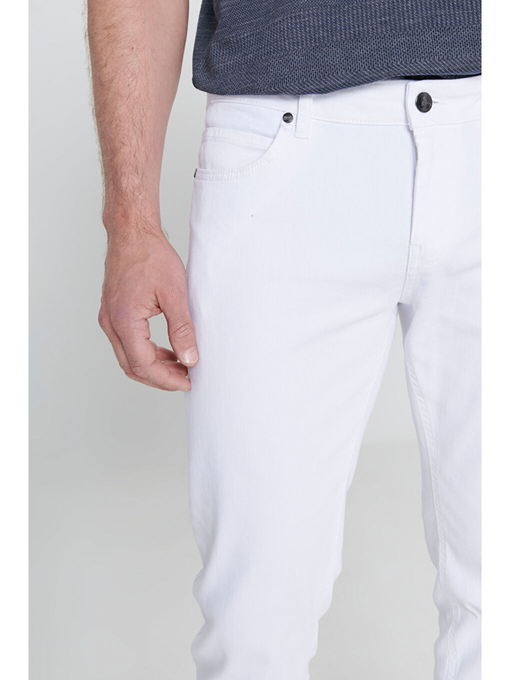 Erkek Beyaz 360 Derece Her Yöne Esneyen Slim Fit Dar Kesim Diyagonal Desenli Pantolon-7