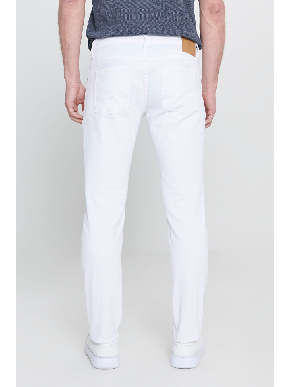 Erkek Beyaz 360 Derece Her Yöne Esneyen Slim Fit Dar Kesim Diyagonal Desenli Pantolon-8