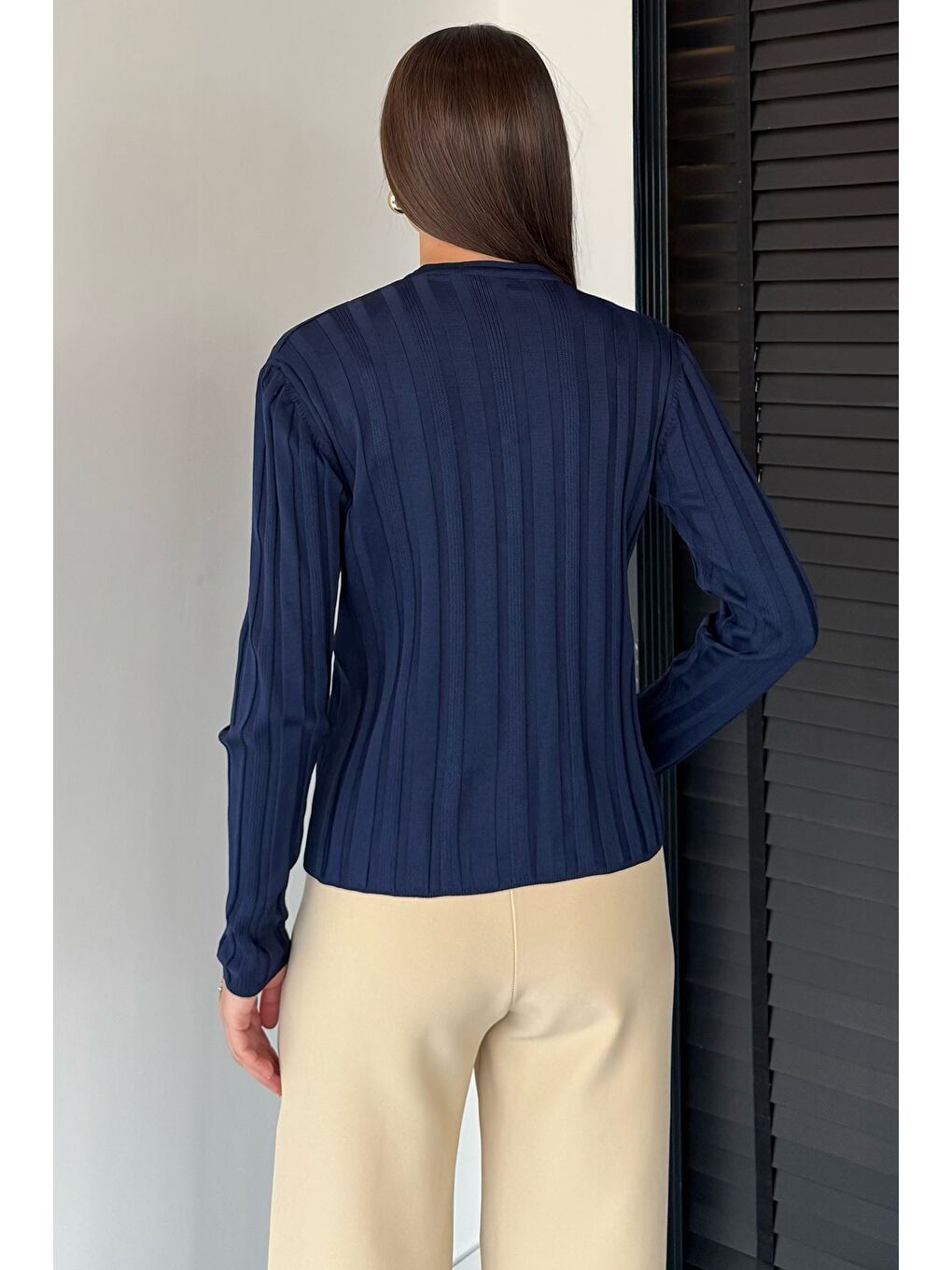 Lacivert Kadın Düğme Detaylı Triko Hırka (m-l-xl Uyumludur)-3