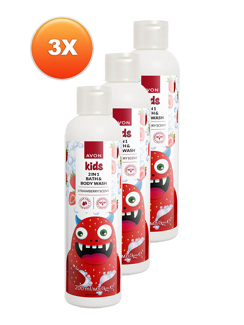 AVON Renksiz Kids 2 si 1 Arada Çocuklar İçin Çilek Kokulu Banyo ve Vücut Yıkama 200 Ml. Üçlü Set - 1