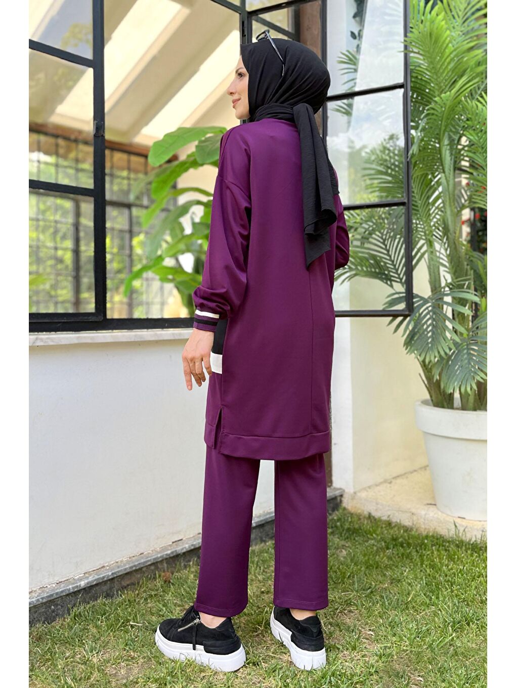 Bisiklet Yaka Kadın Mor Tunik+Pantolon - 11617-4