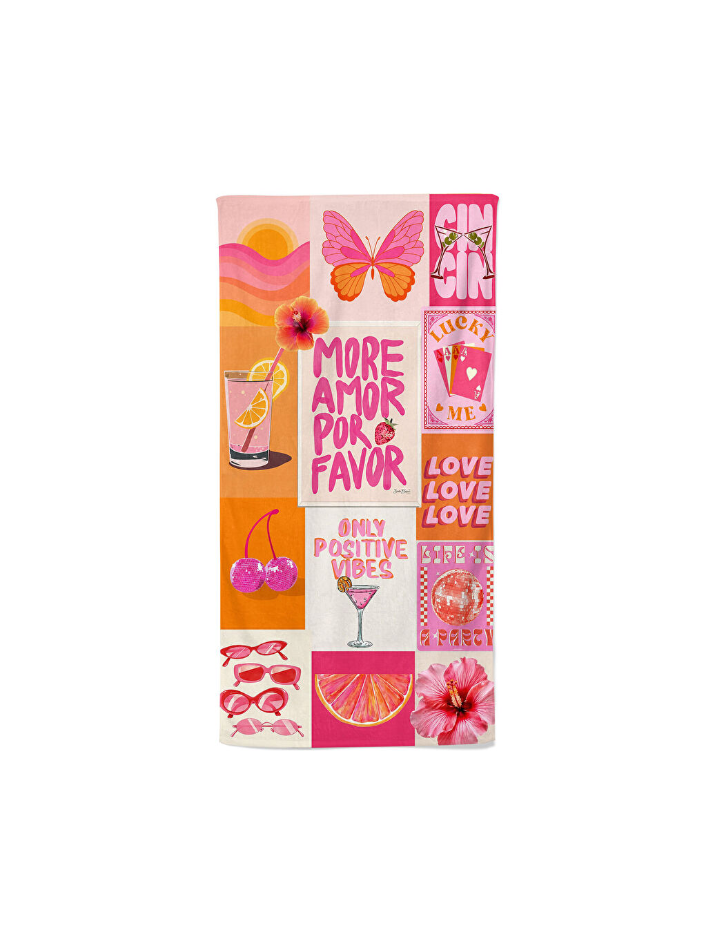 Karışık Retro Kolaj Desenli Pembe Boho Stil Mikroelyaf Plaj Havlusu-1