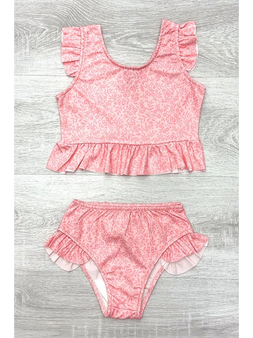 Pembe Kız Çocuk Fırfırlı Mayo Takımı 2-10 Yaş 12221