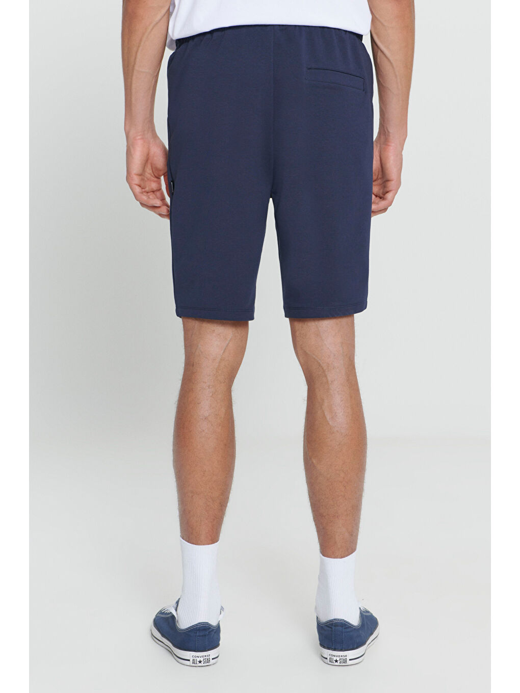 Erkek Lacivert Standart Fit Normal Kesim Pamuklu Cepli Esnek Örme Şort-4