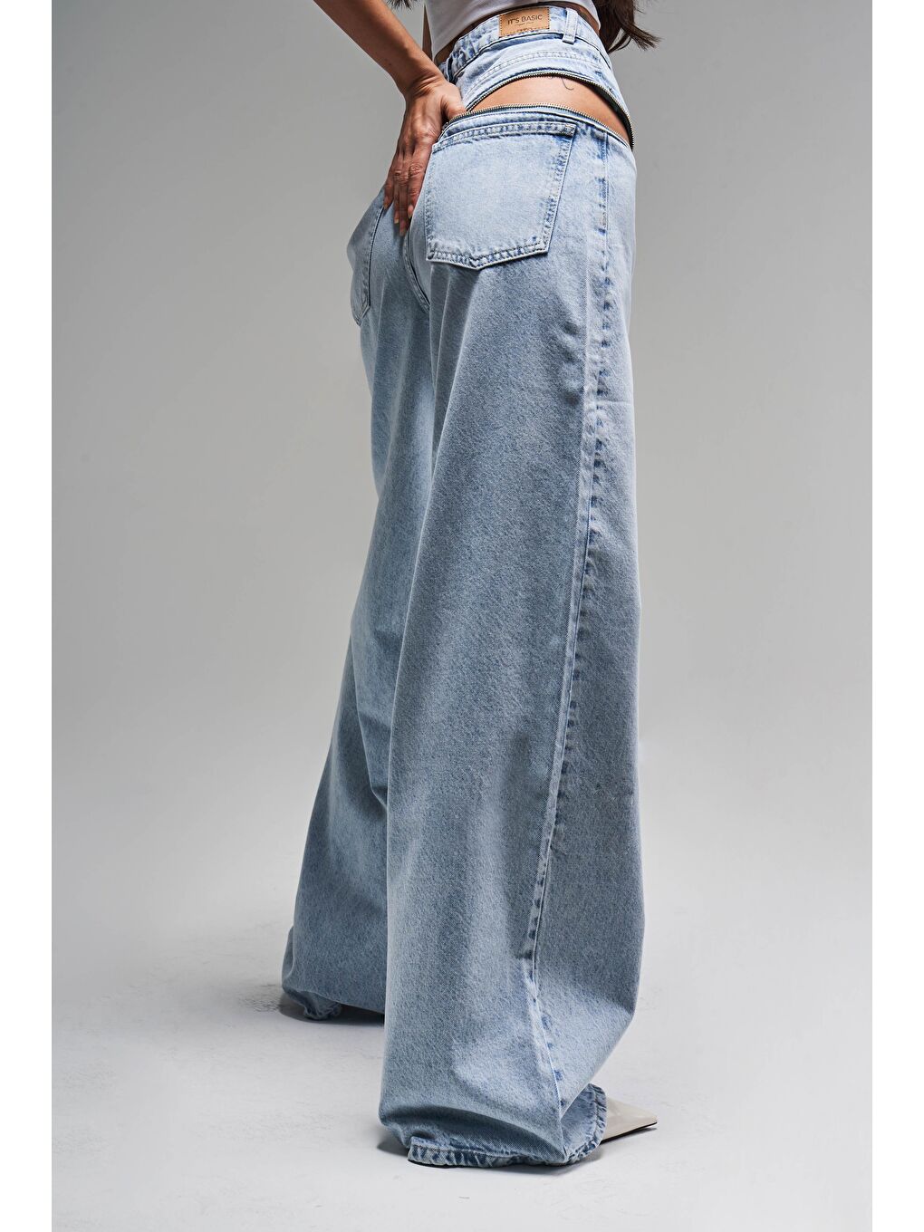 Mavi Kadın Snow Jean Rengi 4S5 3 Palazzo Fit Bol Kesim  100 Pamuk Fermuar Detaylı Tasarım Denim Jean-3