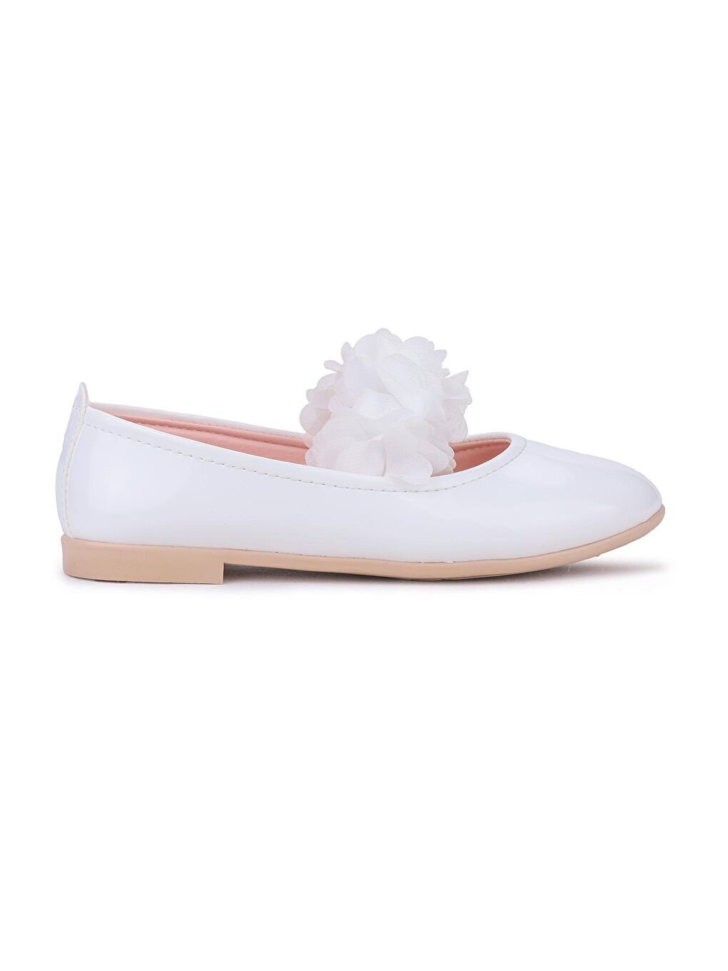 Beyaz Flovers Cilt Rugan Kız Bebek Babet Ayakkabı-3