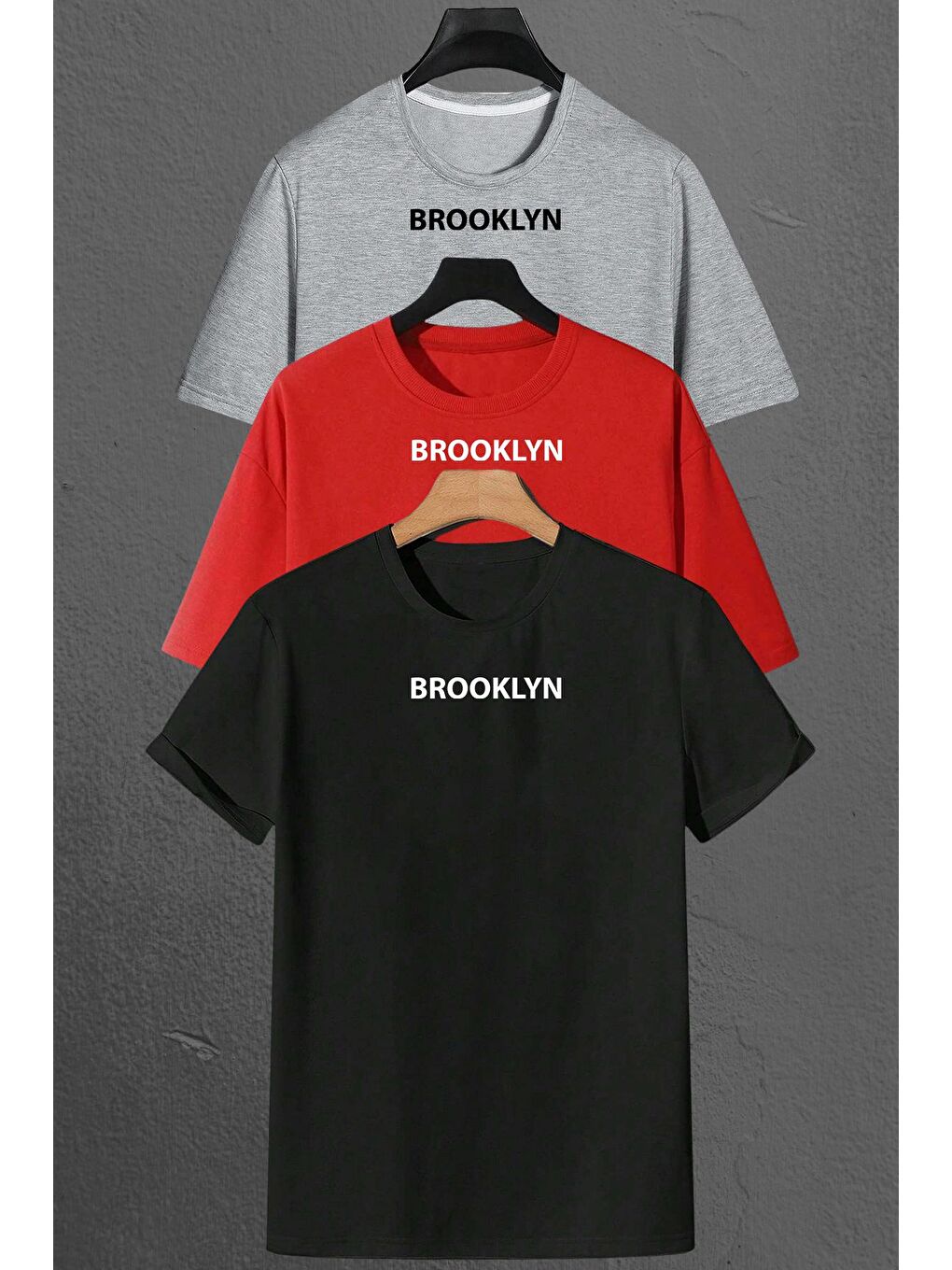 uyguntarz Siyah Brooklyn Baskılı Unisex Oversize 3'lü T-shirt Paketi