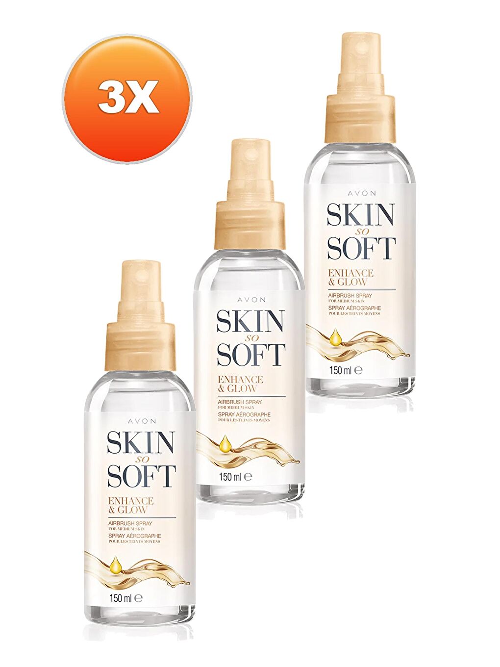 AVON Renksiz Skin So Soft Enhance & Glow Nemlendirici Sprey Vücut Yağı 150 Ml. Üçlü Set - 1