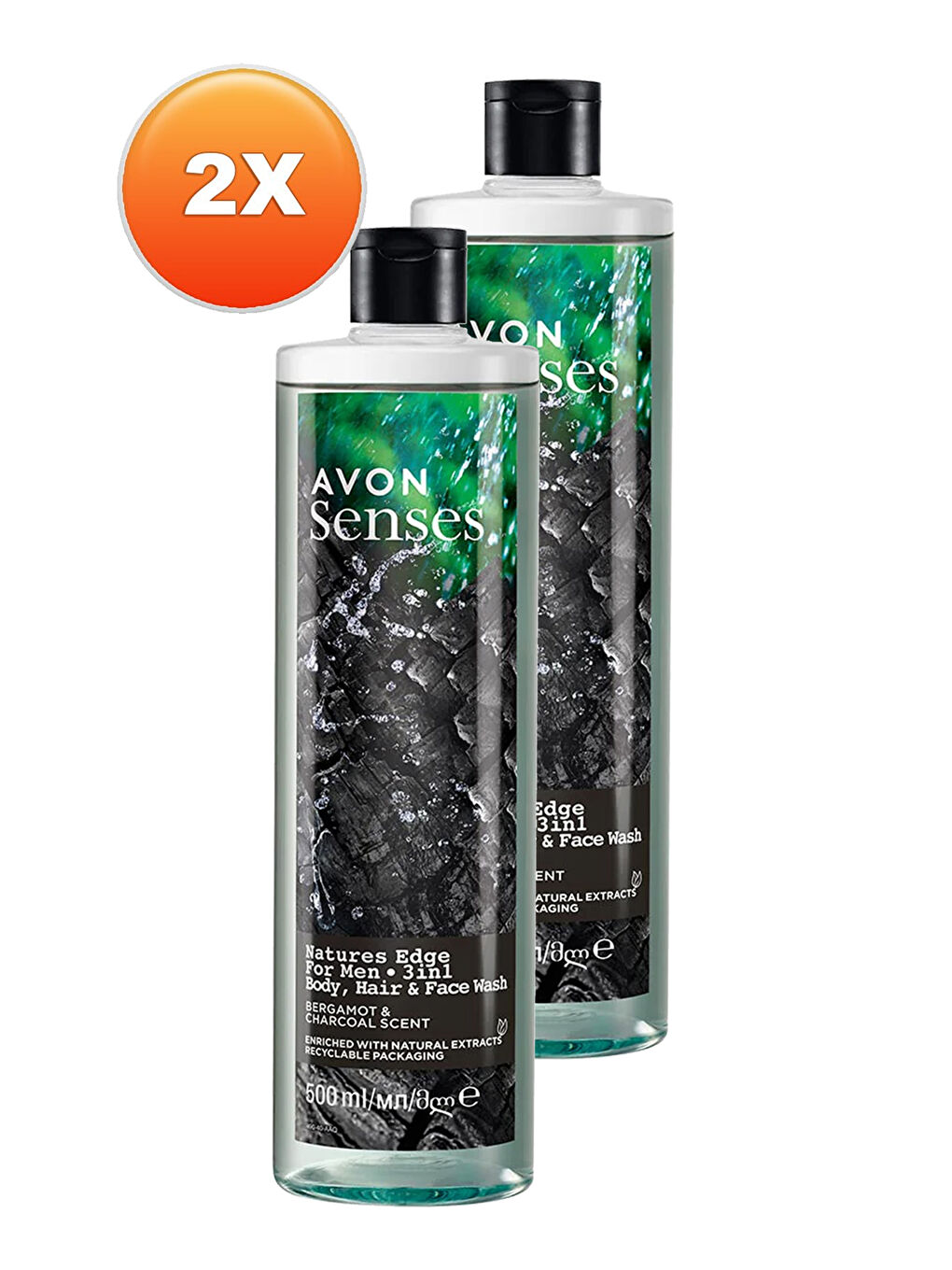 AVON Renksiz Senses Natures Edge Erkekler için Saç Vücut ve Yüz Yıkama 500 Ml. İkili Set - 1