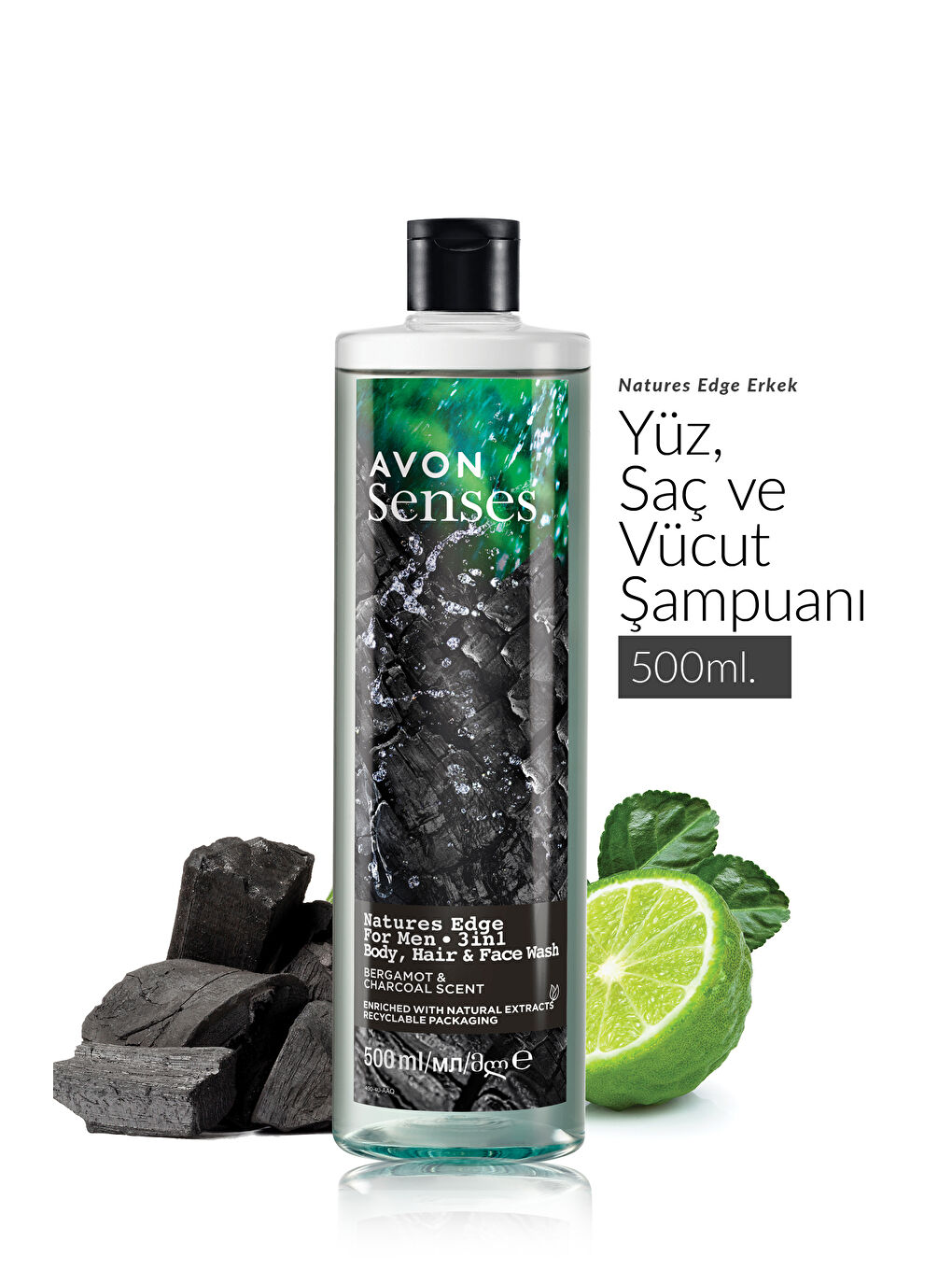 AVON Renksiz Senses Natures Edge Erkekler için Saç Vücut ve Yüz Yıkama 500 Ml. İkili Set - 2