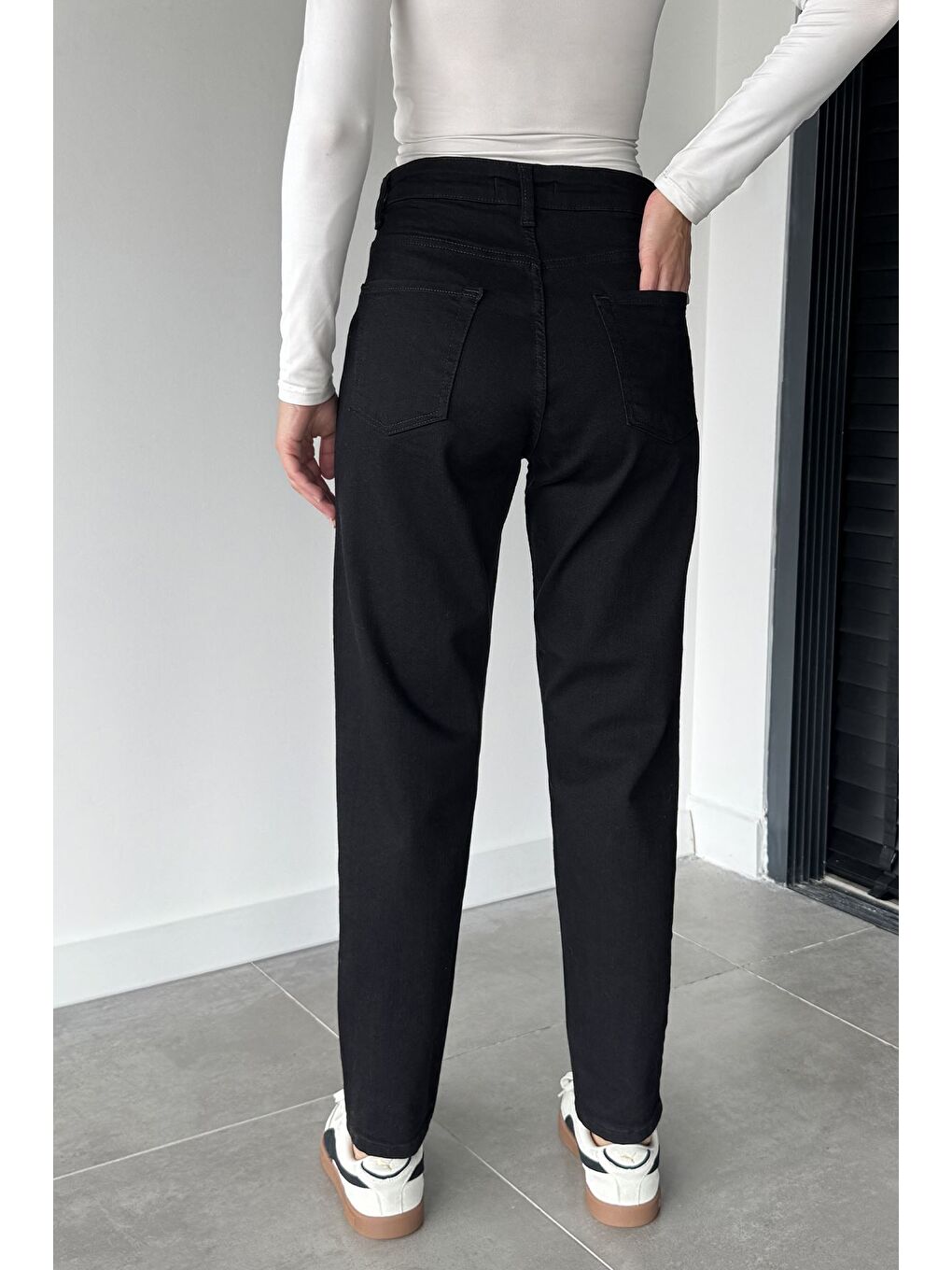 Siyah Kadın Yüksek Bel Elastanlı Jean Jean Pantolon-1