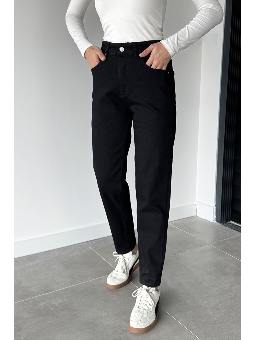 Siyah Kadın Yüksek Bel Elastanlı Jean Jean Pantolon-2