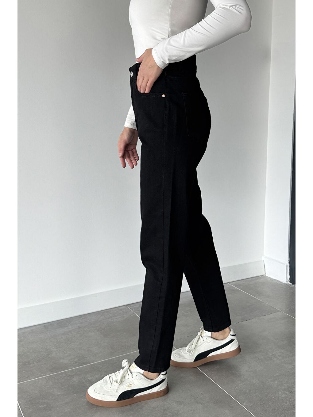 Siyah Kadın Yüksek Bel Elastanlı Jean Jean Pantolon-3