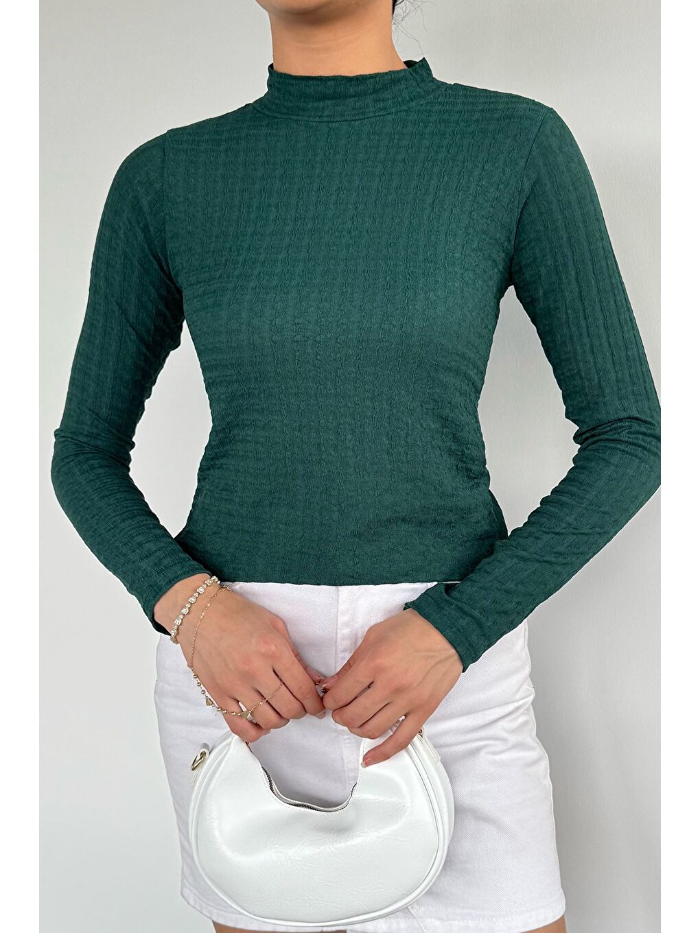 Yeşil Kadın Dik Yaka Basic Bluz