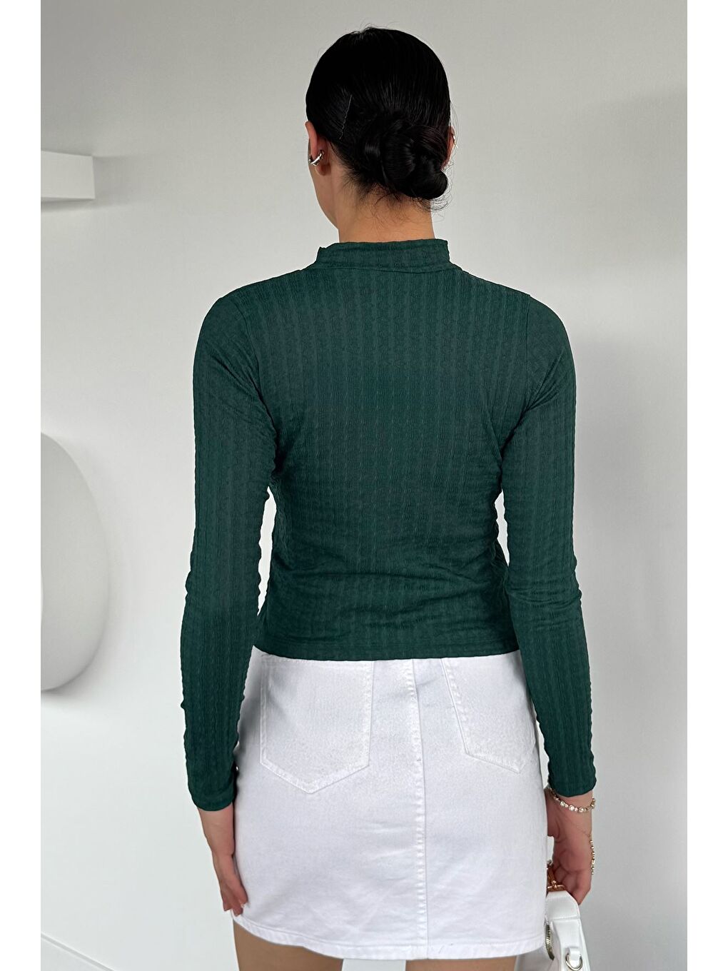 Yeşil Kadın Dik Yaka Basic Bluz-3