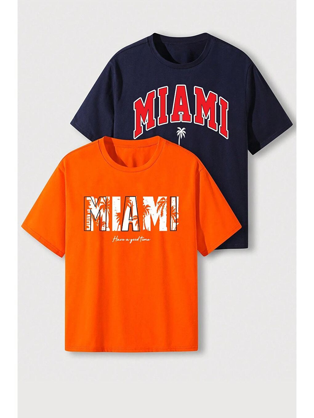 uyguntarz Turuncu Unisex Miami Baskılı Oversize 2'li Paket T-shirt