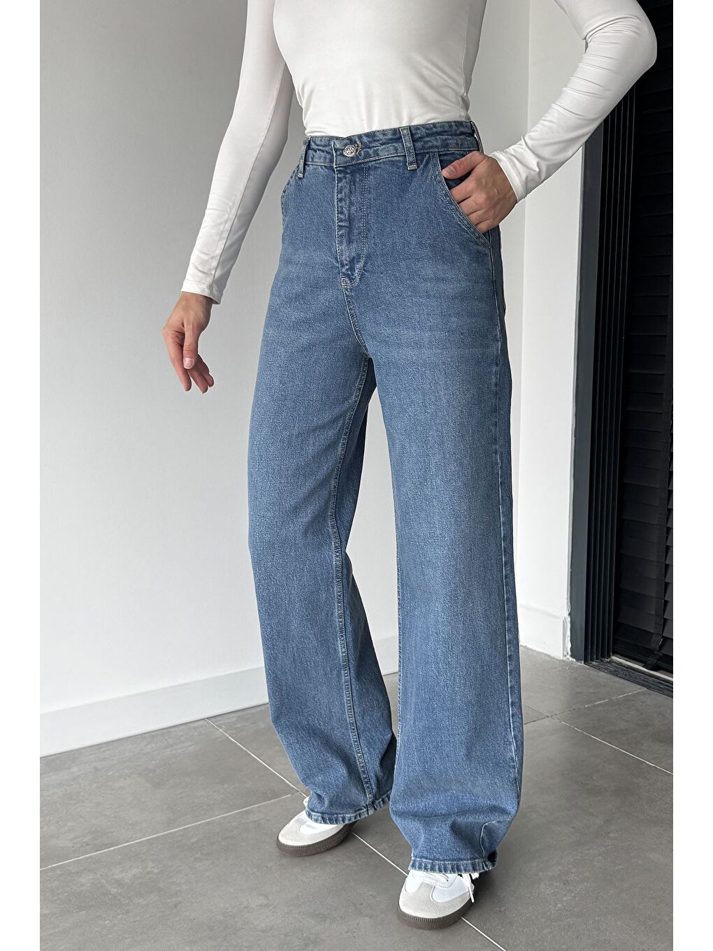 Mavi Kadın Yüksek Bel Palazzo Jean Jean Pantolon-2