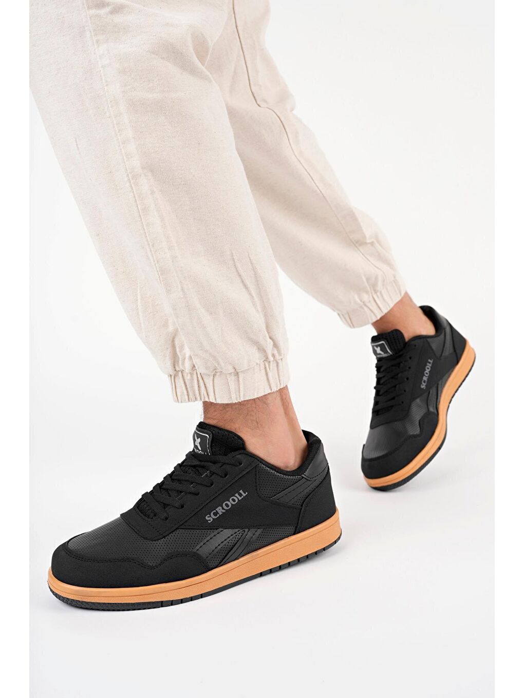 Siyah Barow Unisex Ortopedik Günlük Bağcıklı Yürüyüş Koşu Sneaker Spor Ayakkabı-3