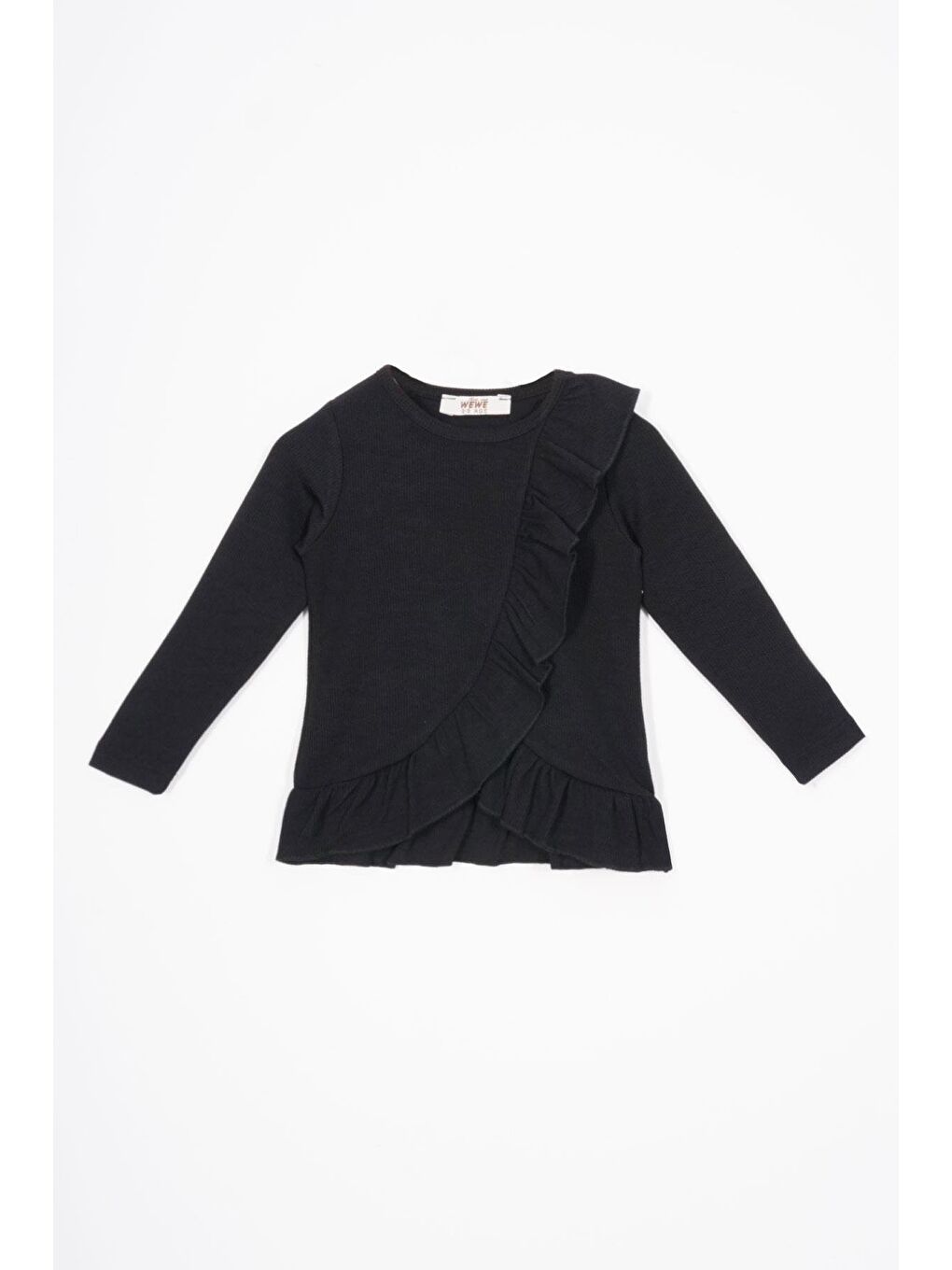 Bisiklet Yaka Uzun Kol Fırfır Detaylı Siyah Renk Kız Çocuk İkili Takım-1