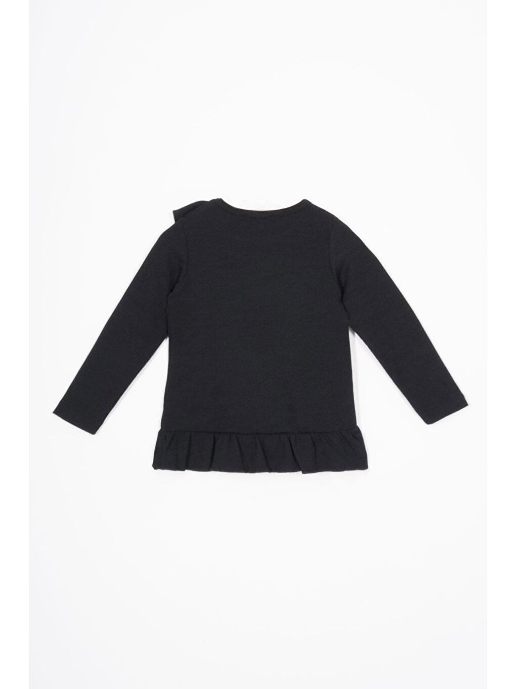 Bisiklet Yaka Uzun Kol Fırfır Detaylı Siyah Renk Kız Çocuk İkili Takım-3