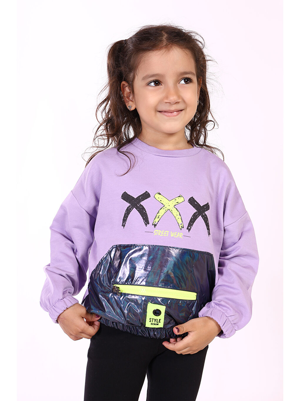 Toontoykids Lila Kız Çocuk Cep Detaylı Baskılı Sweatshirt