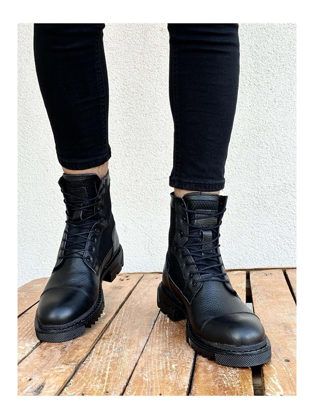 Siyah Çukur Hakiki Deri Bağcıklı Erkek Kışlık Postal Bot-4