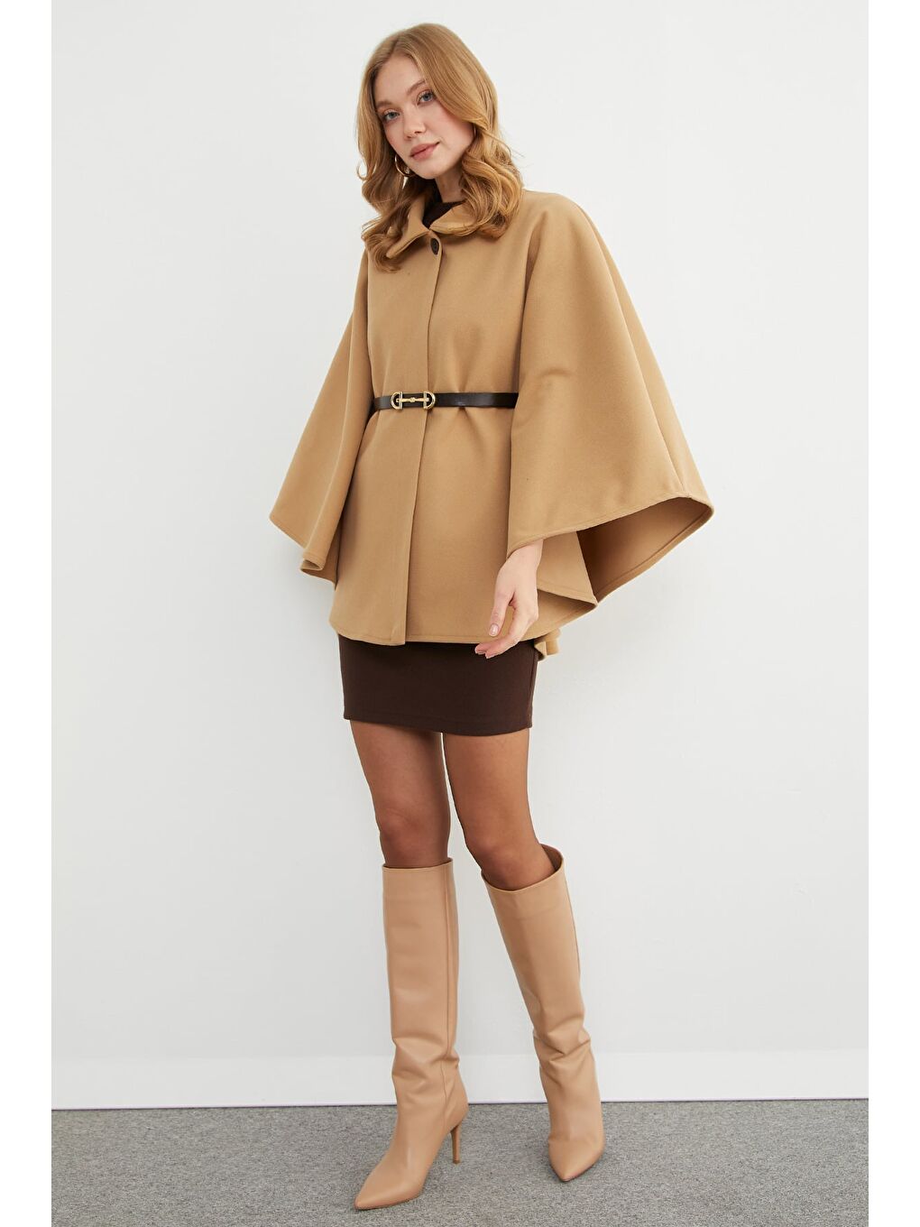 Kahverengi Kemerli Polo Yaka Kaşe Panço-1