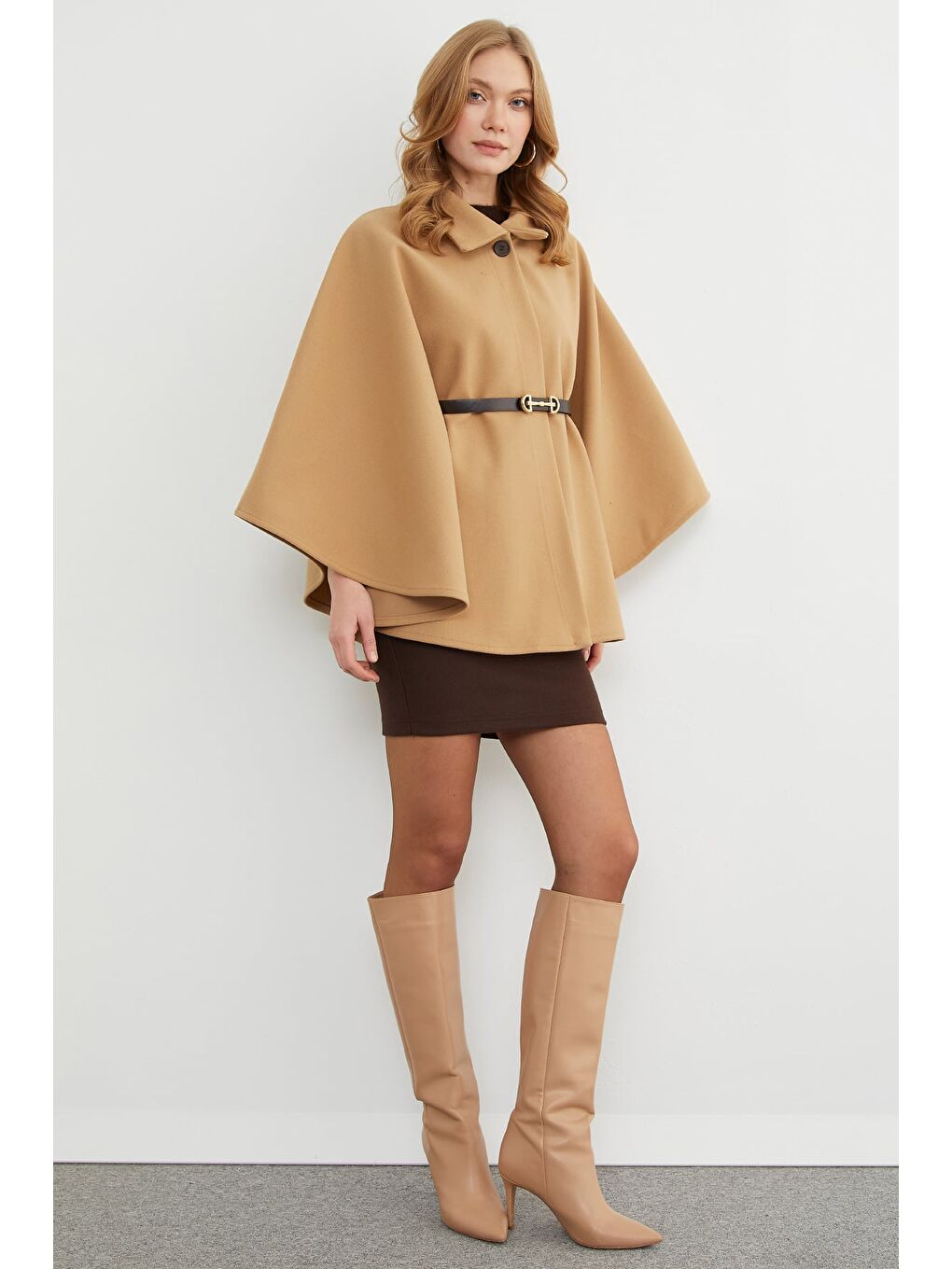 Kahverengi Kemerli Polo Yaka Kaşe Panço-3