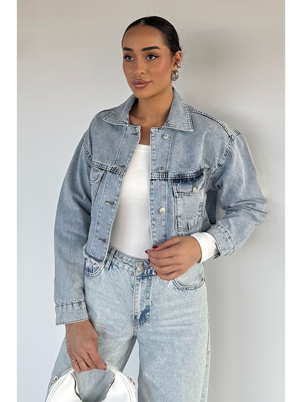 Mavi Kadın Çift Cepli Sırt Baskı Detaylı Jean Jean Ceket-1