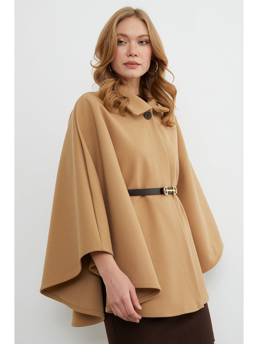 Kahverengi Kemerli Polo Yaka Kaşe Panço-4