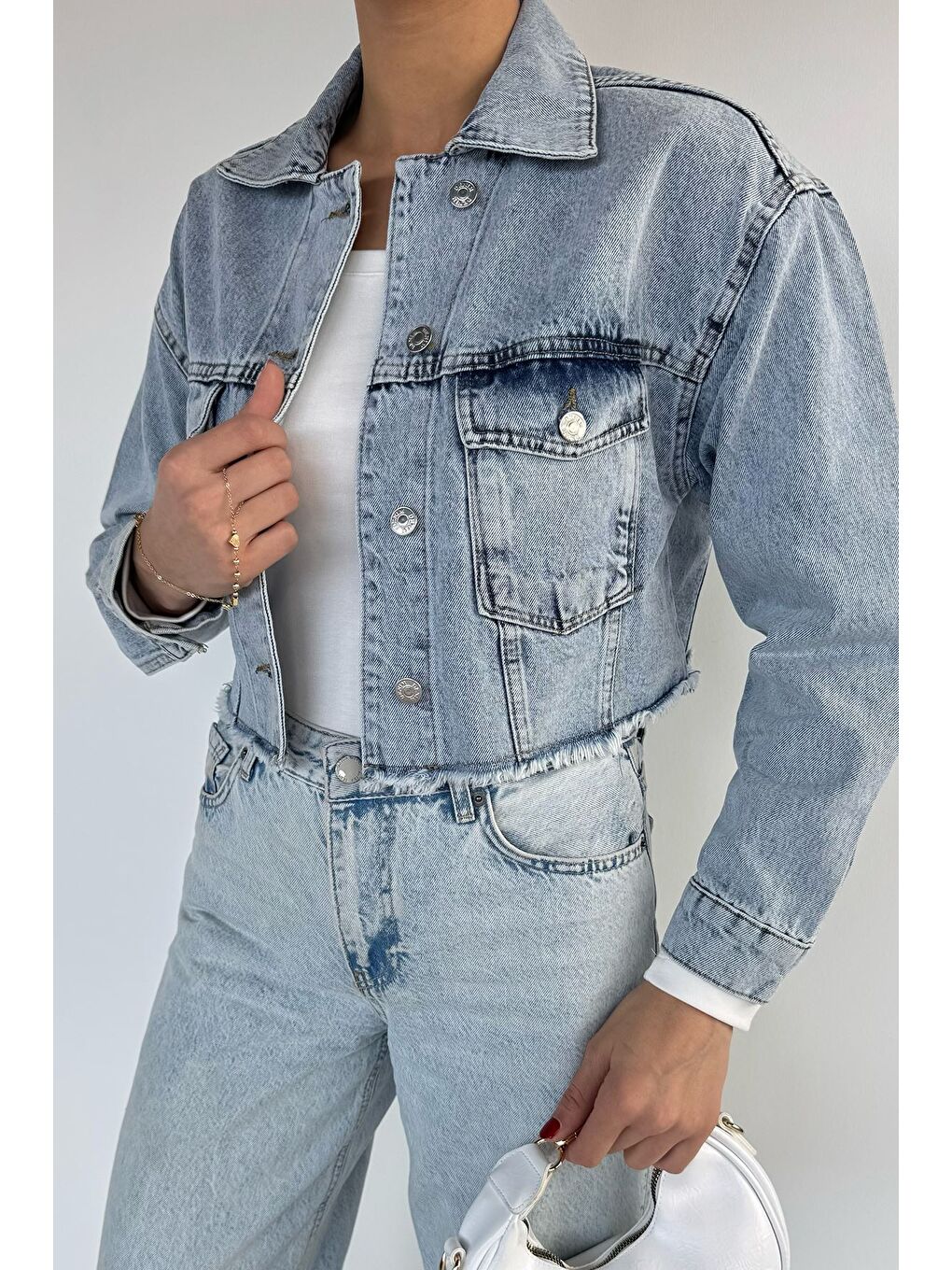 Mavi Kadın Çift Cepli Sırt Baskı Detaylı Jean Jean Ceket-2