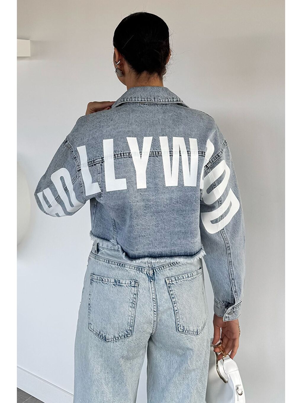 Mavi Kadın Çift Cepli Sırt Baskı Detaylı Jean Jean Ceket-3