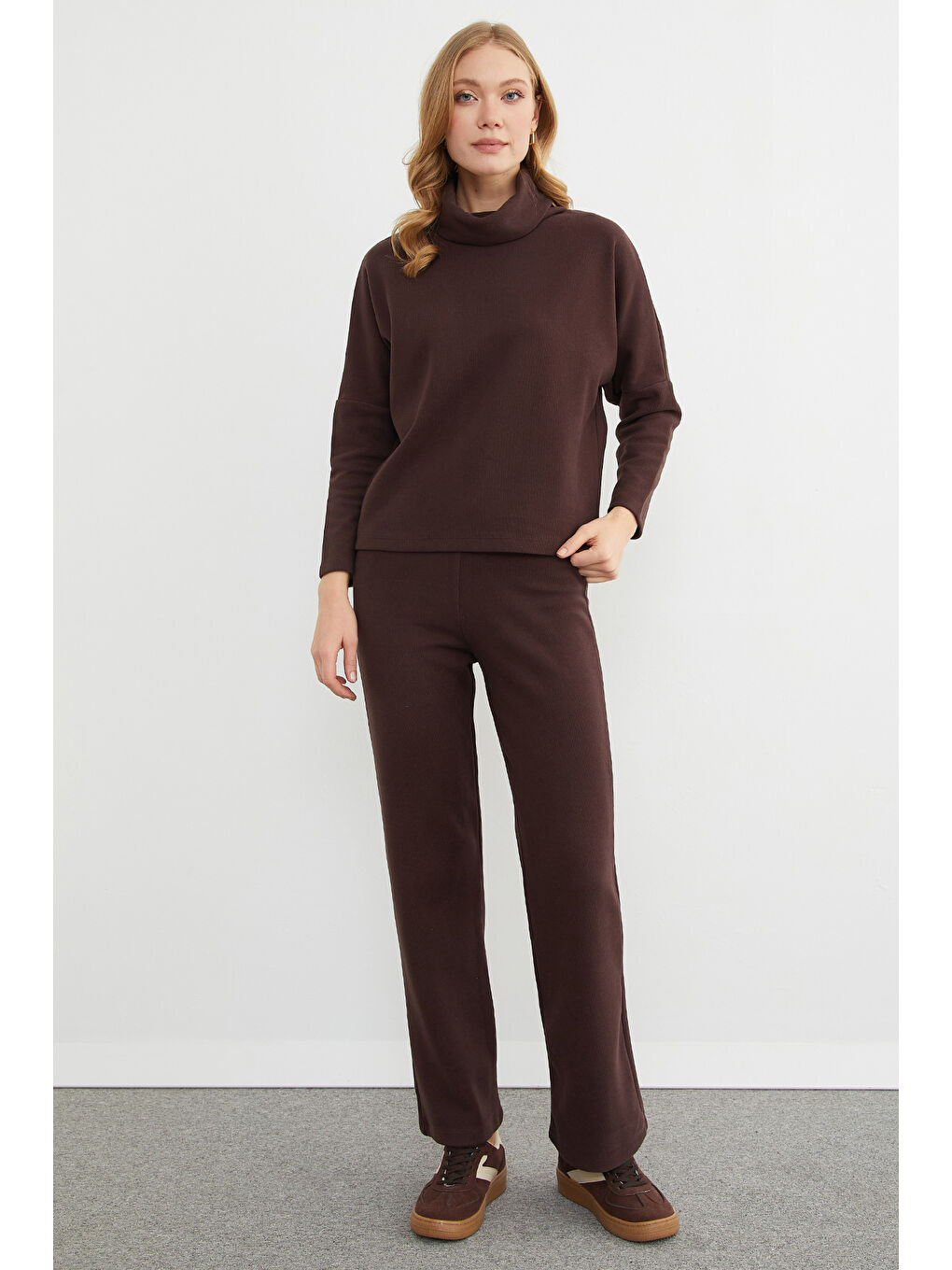 Kahverengi Basic Balıkçı Yaka Beli Lastikli 2 Li Takım