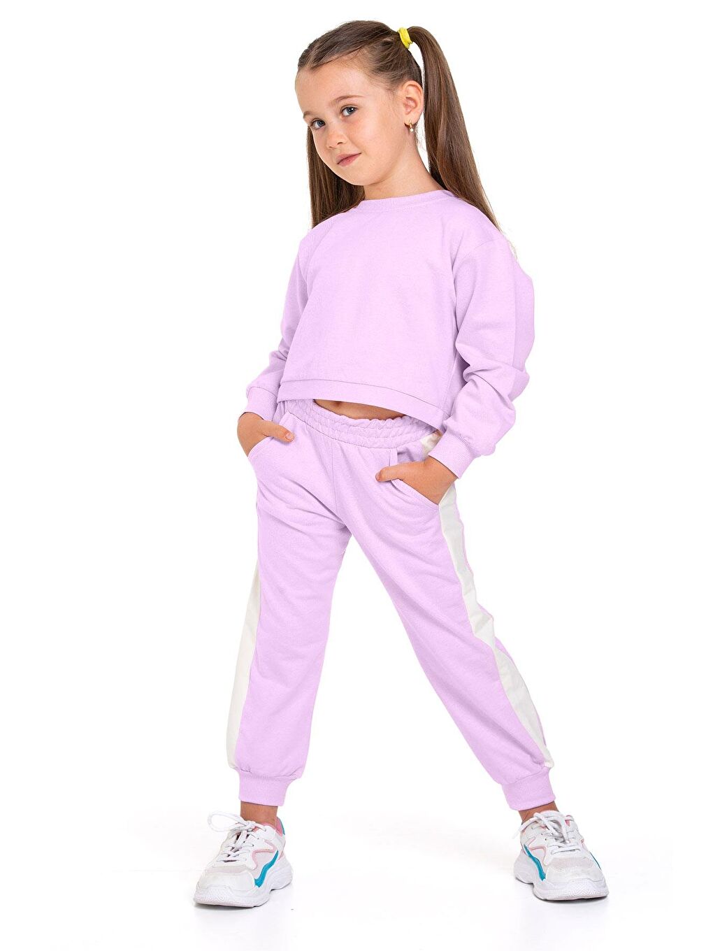 Fiyonk Aksesuarlı Lila Renk Kız Çocuk Eşofman Takım-4