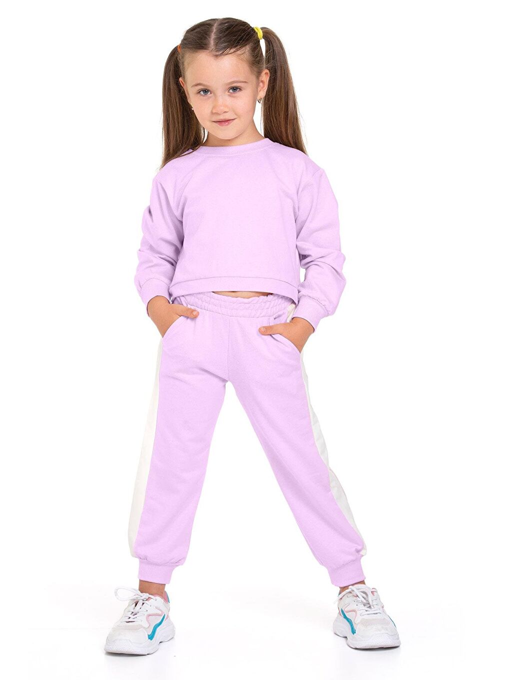 Fiyonk Aksesuarlı Lila Renk Kız Çocuk Eşofman Takım-5
