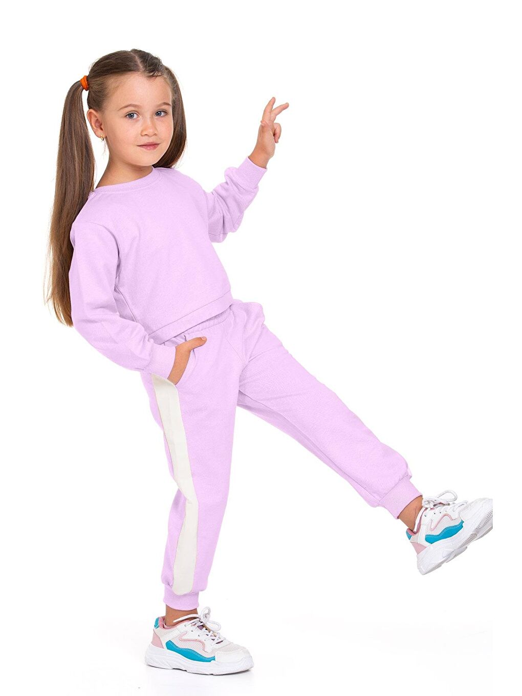 Fiyonk Aksesuarlı Lila Renk Kız Çocuk Eşofman Takım-6