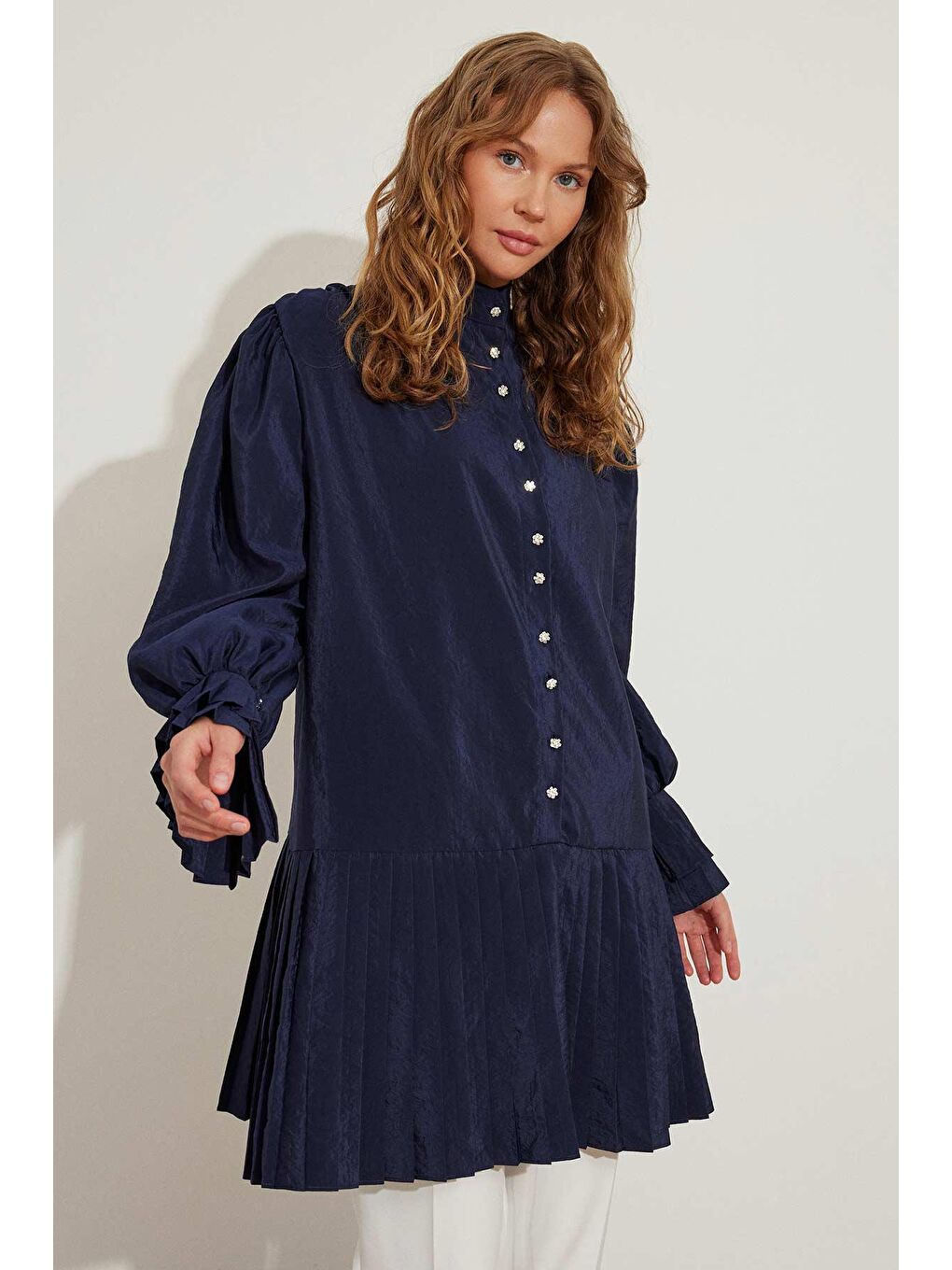 Pilise Detaylı Lacivert Gömlek-2