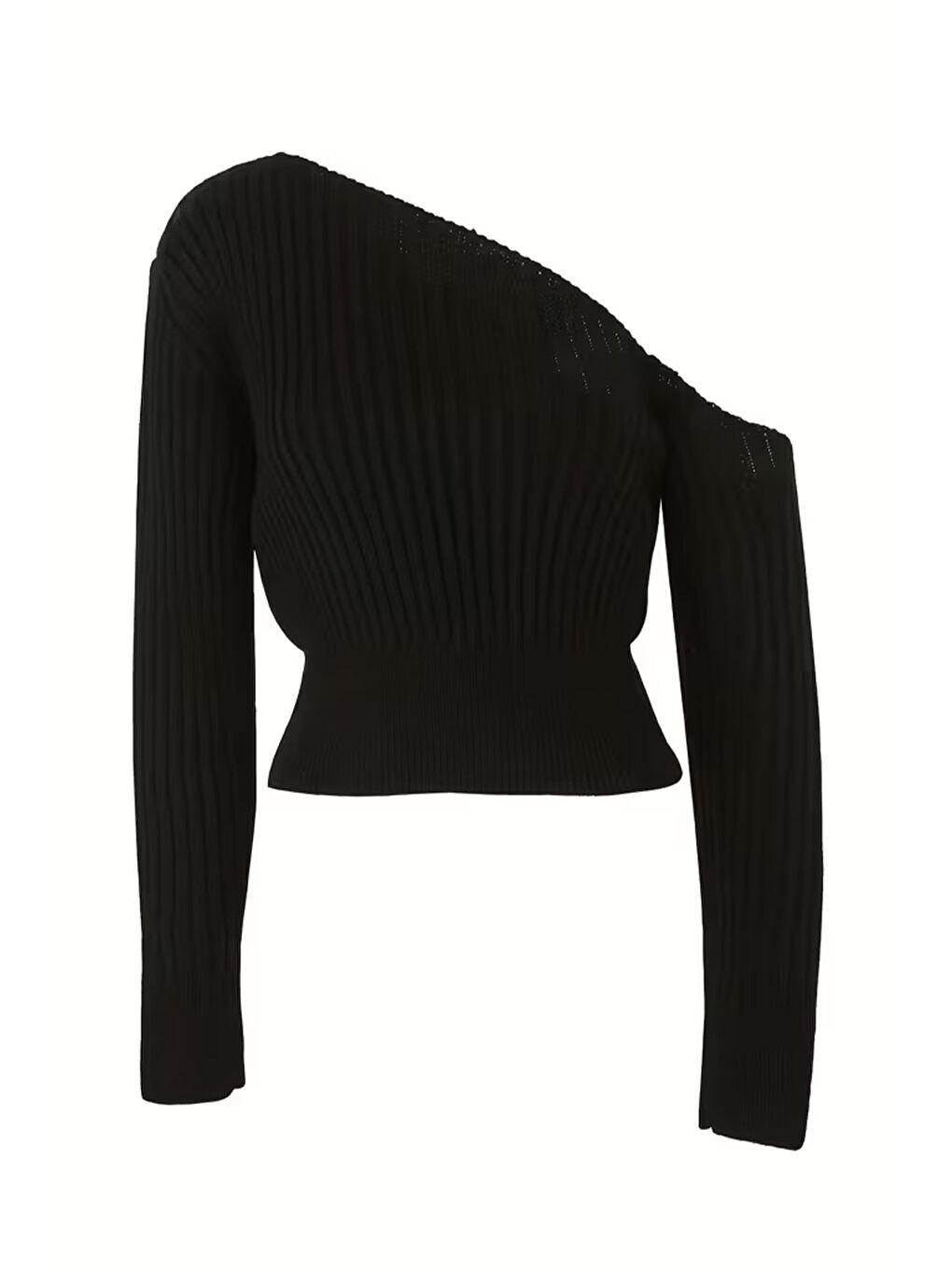 Siyah Omuz Açık Kabartmalı Kadın Triko Kazak-1
