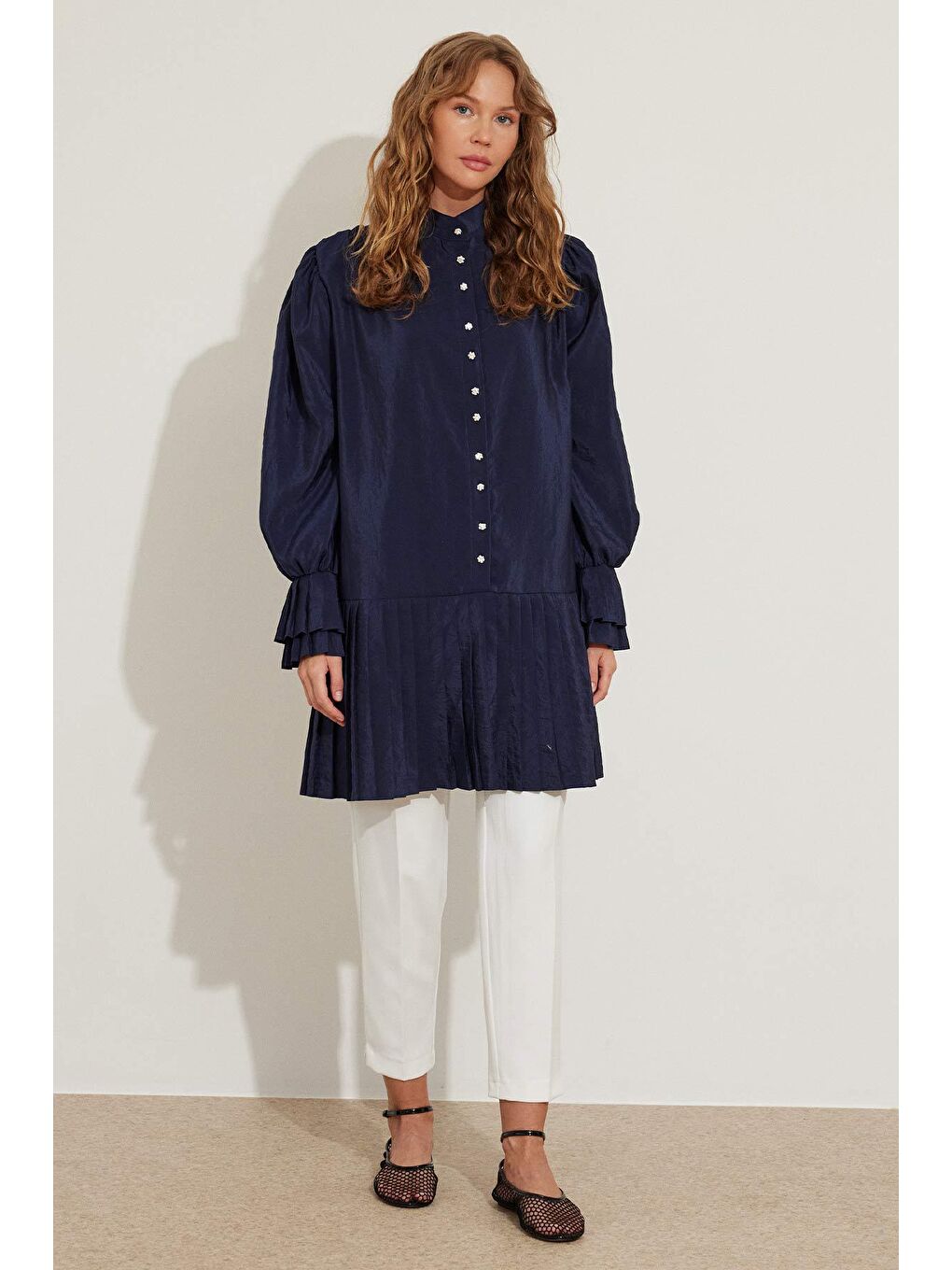 Pilise Detaylı Lacivert Gömlek-4