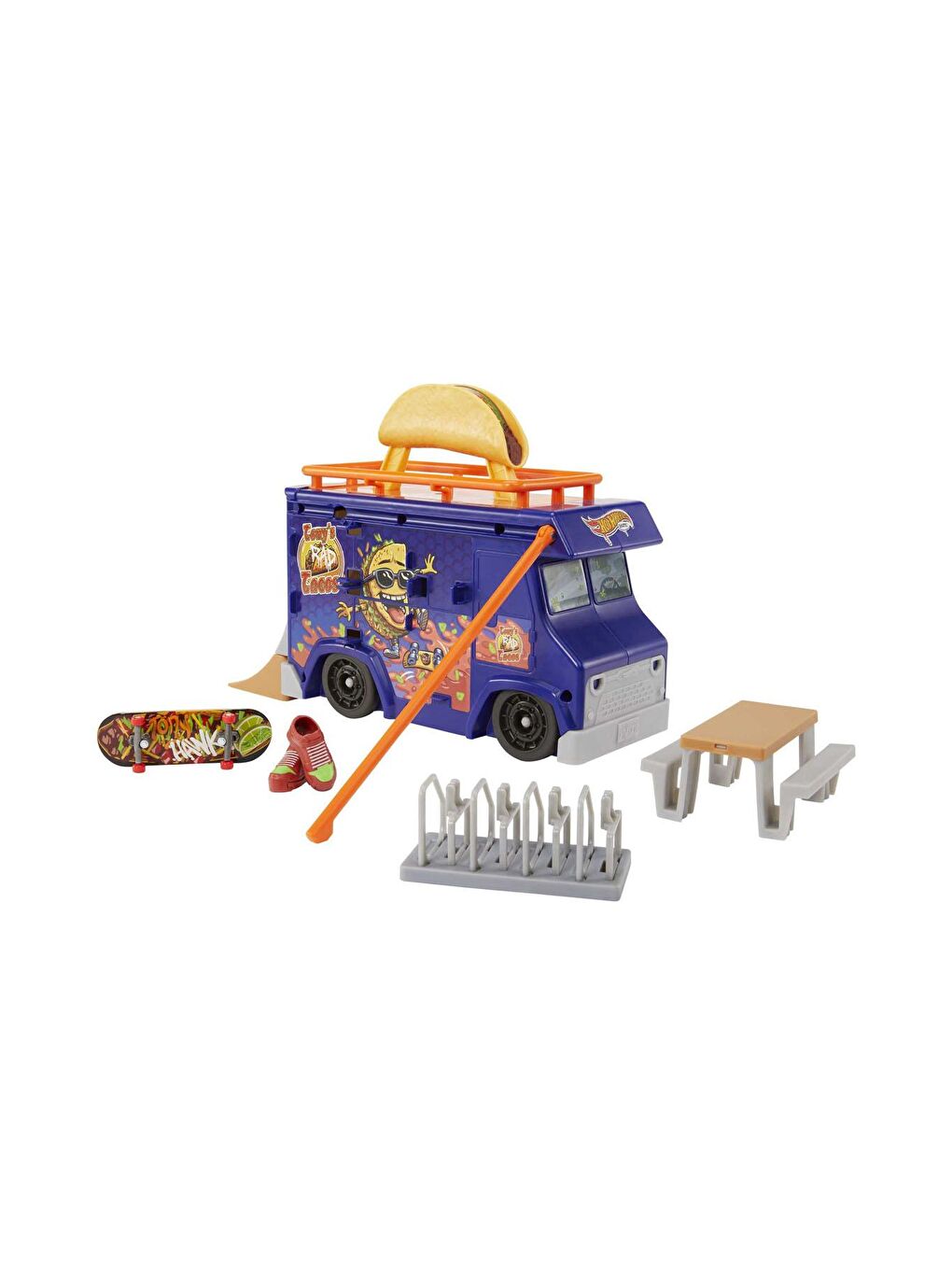 Hot Wheels Beyaz-Renklibaskı Skate Taco Arabası Oyun Seti HMK00