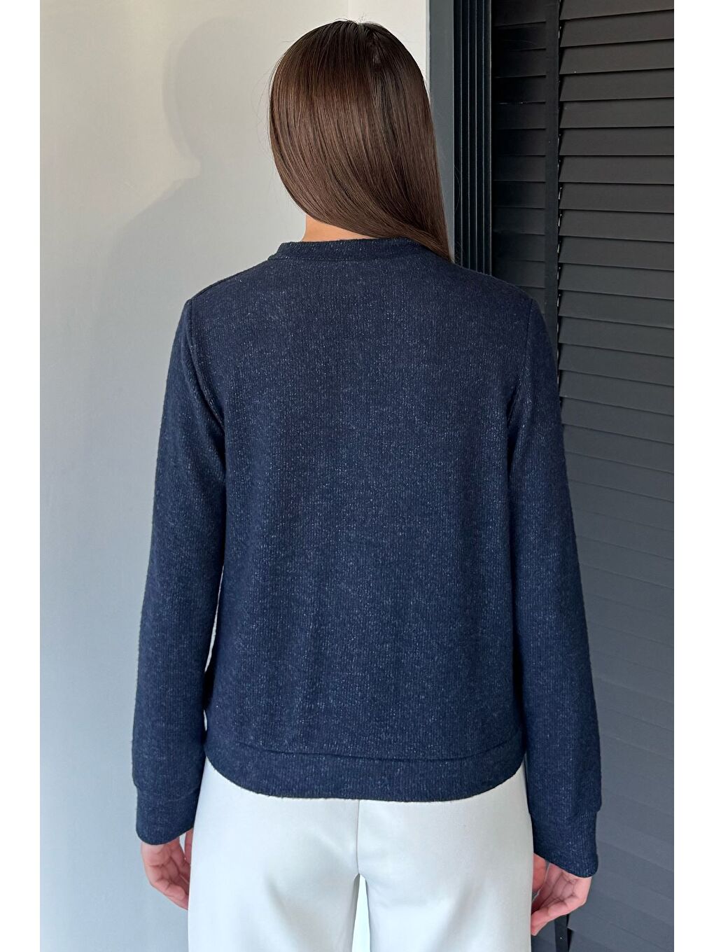 Lacivert Kadın Fiyonk Düğmeli Triko Hırka-6
