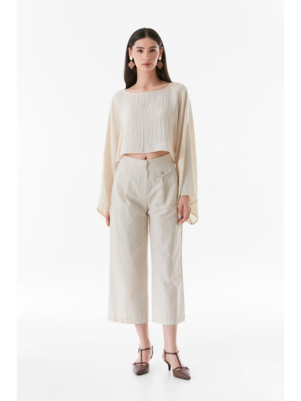 Bej Cepli Yüksek Bel Culotte Pantolon-3