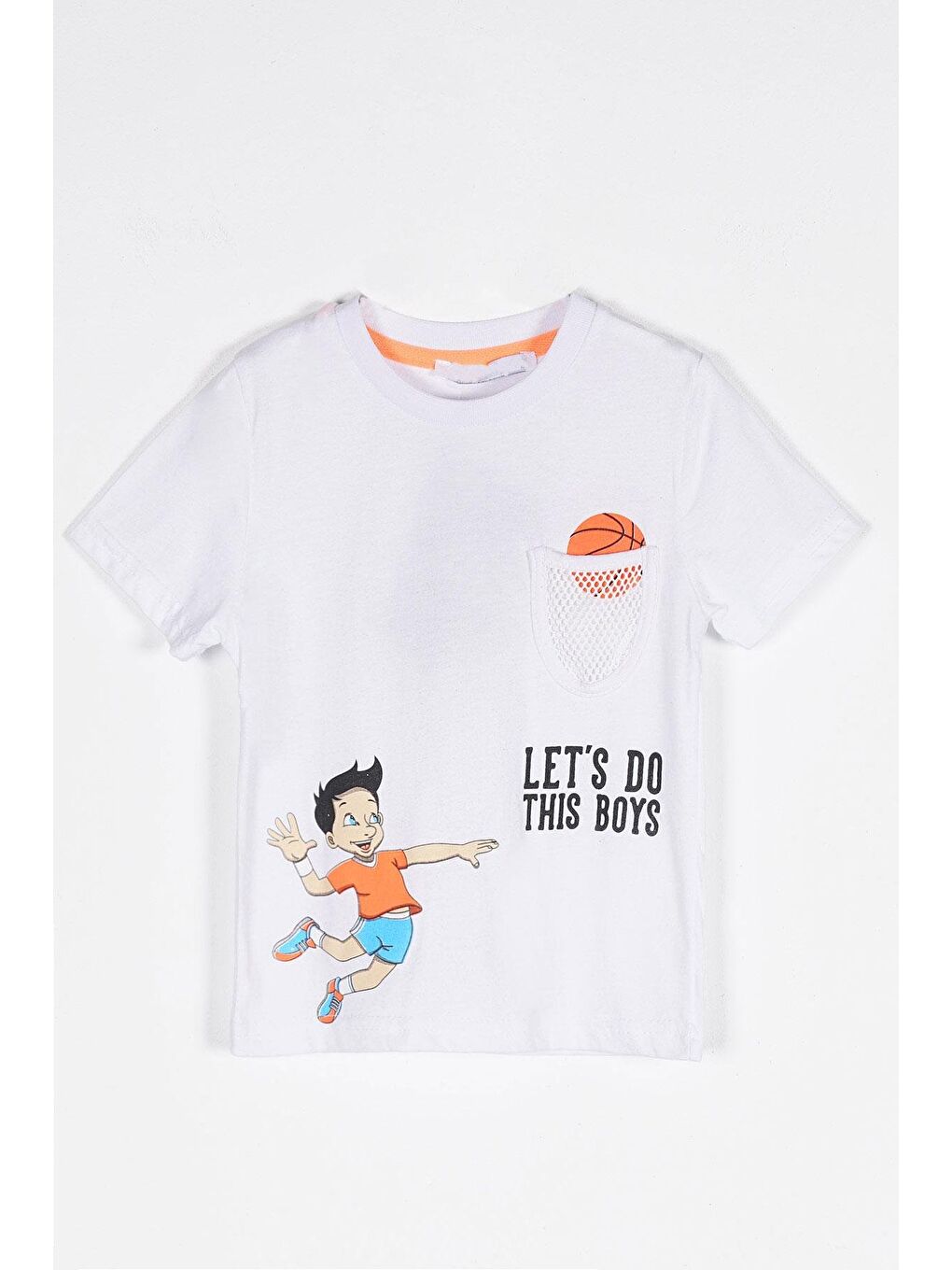 Bisiklet Yaka Kısa Kol Lets Do This Baskı Fileli Cepli Beyaz Renk Erkek Çocuk Tshirt