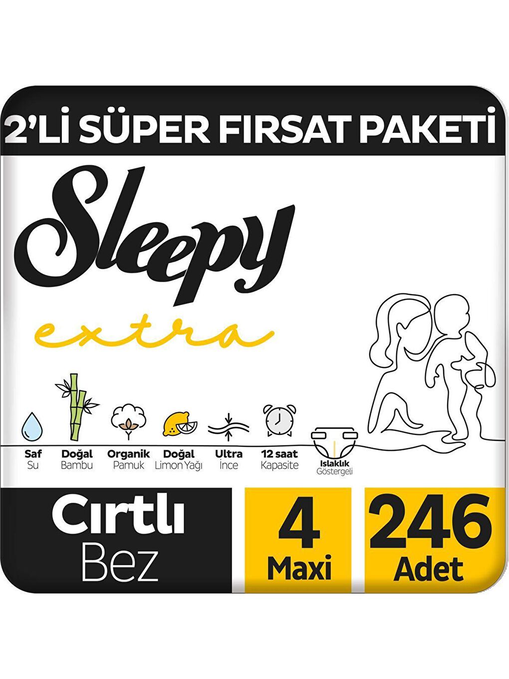 Sleepy Beyaz Extra Günlük Aktivite Süper Fırsat Paketi Bebek Bezi 4 Numara Maxi 246 Adet