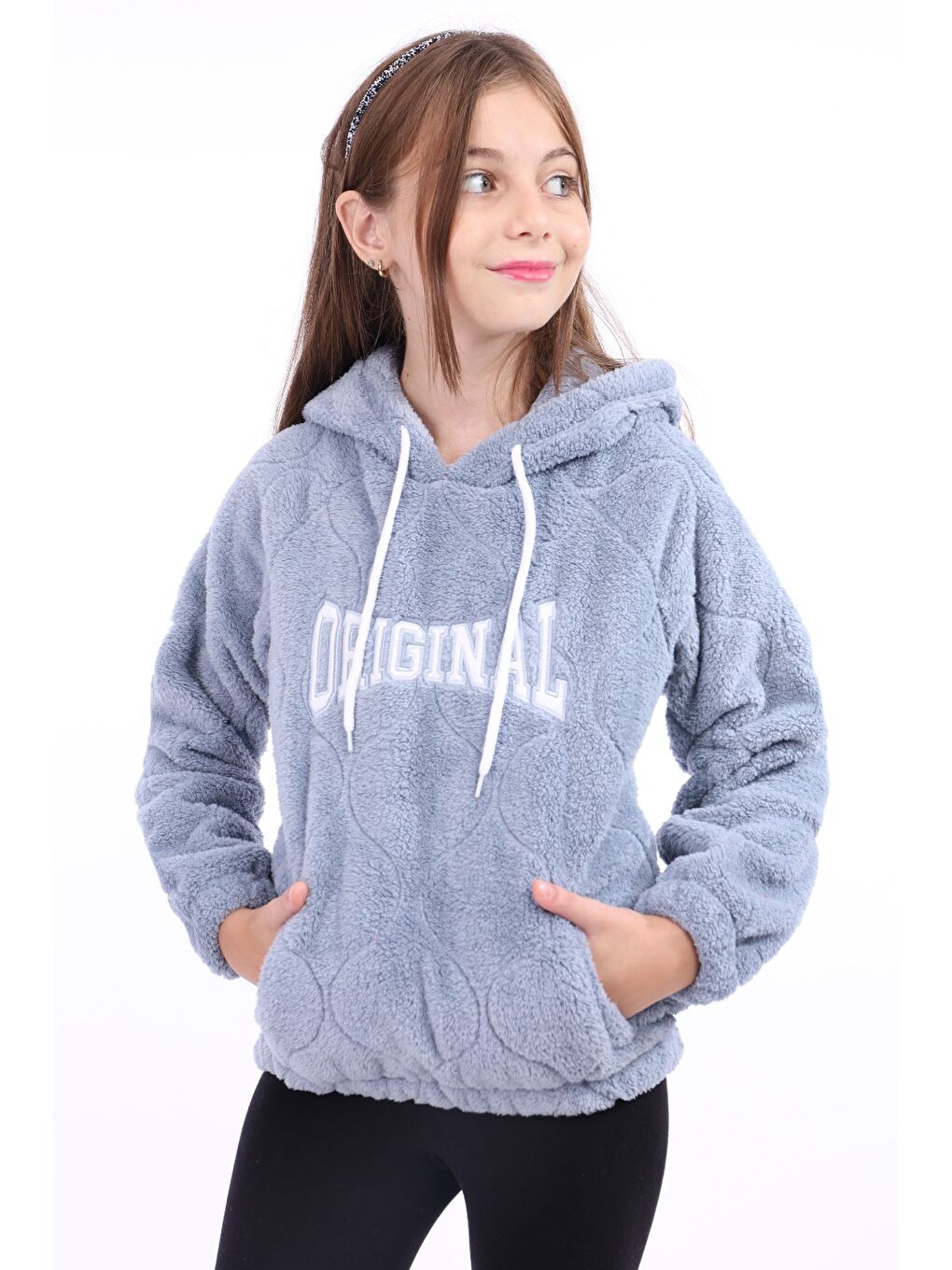 Gri Kız Çocuk Nakışlı Sweatshirt