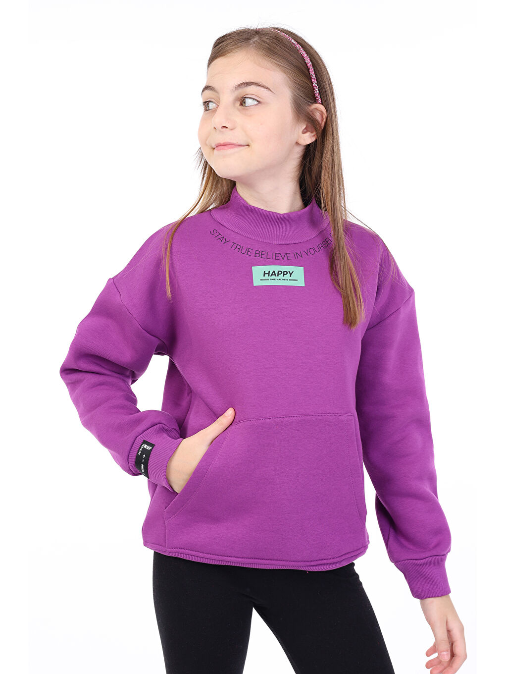 Mor Kız Çocuk Baskılı Sweatshirt