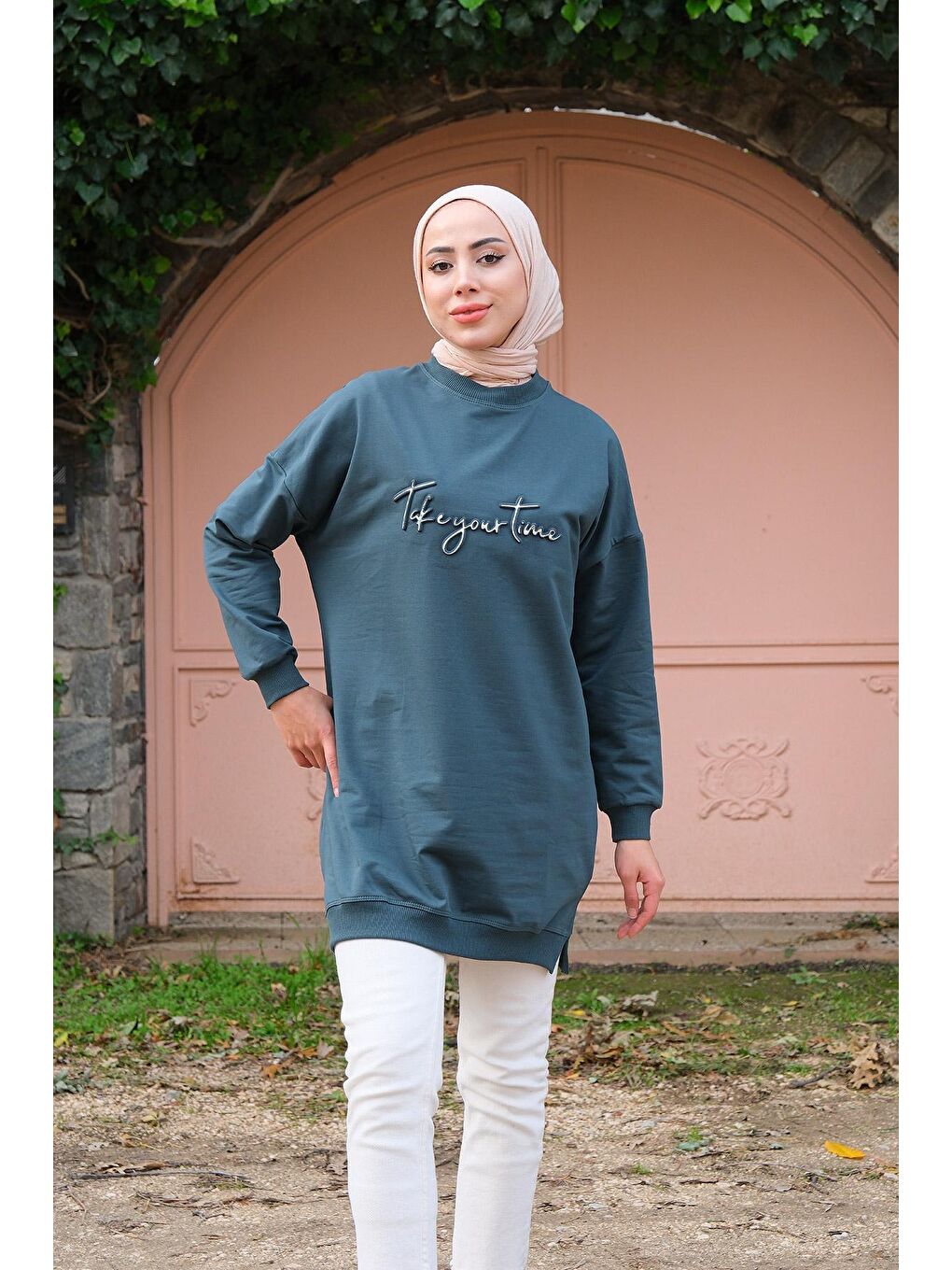 Bisiklet Yaka Sweat  Petrol Yeşil-1