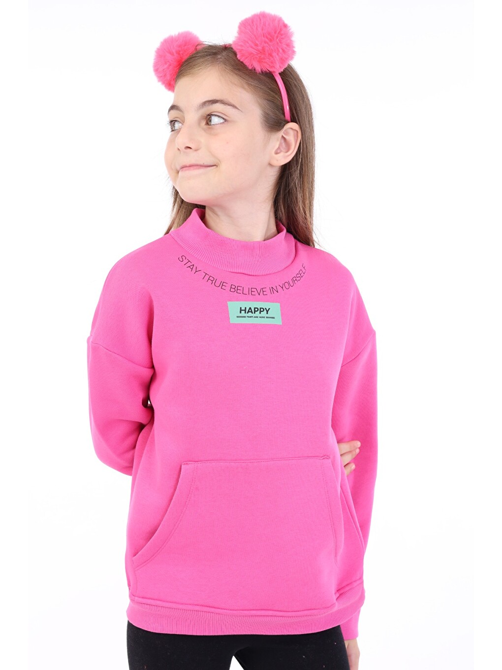 Fuşya Kız Çocuk Baskılı Sweatshirt