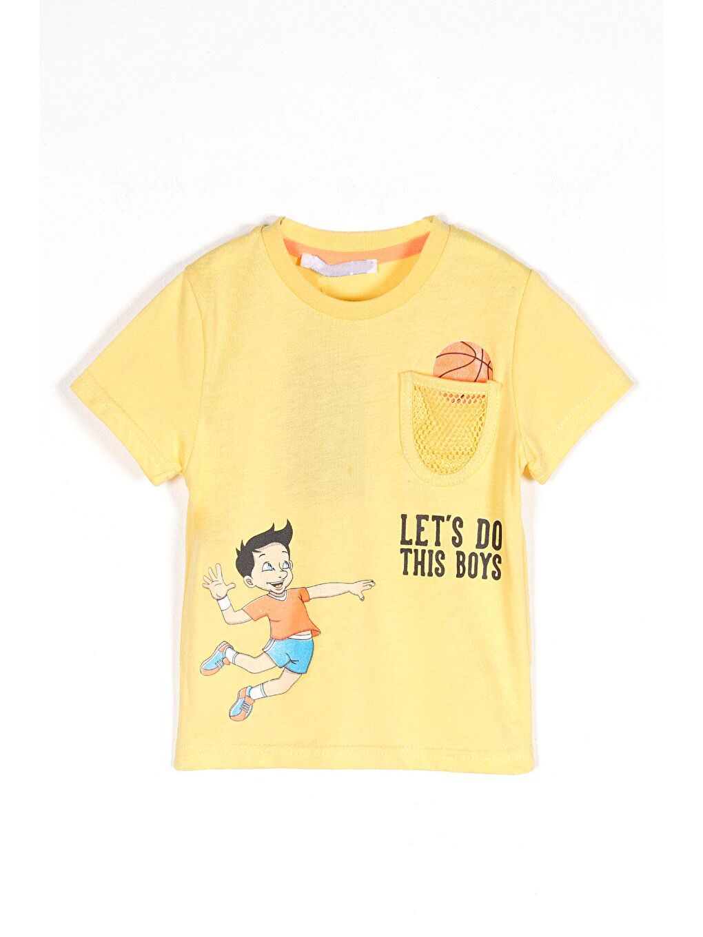 Sarı Bisiklet Yaka Kısa Kol Lets Do This Baskı Fileli Cepli Sari Renk Erkek Çocuk Tshirt